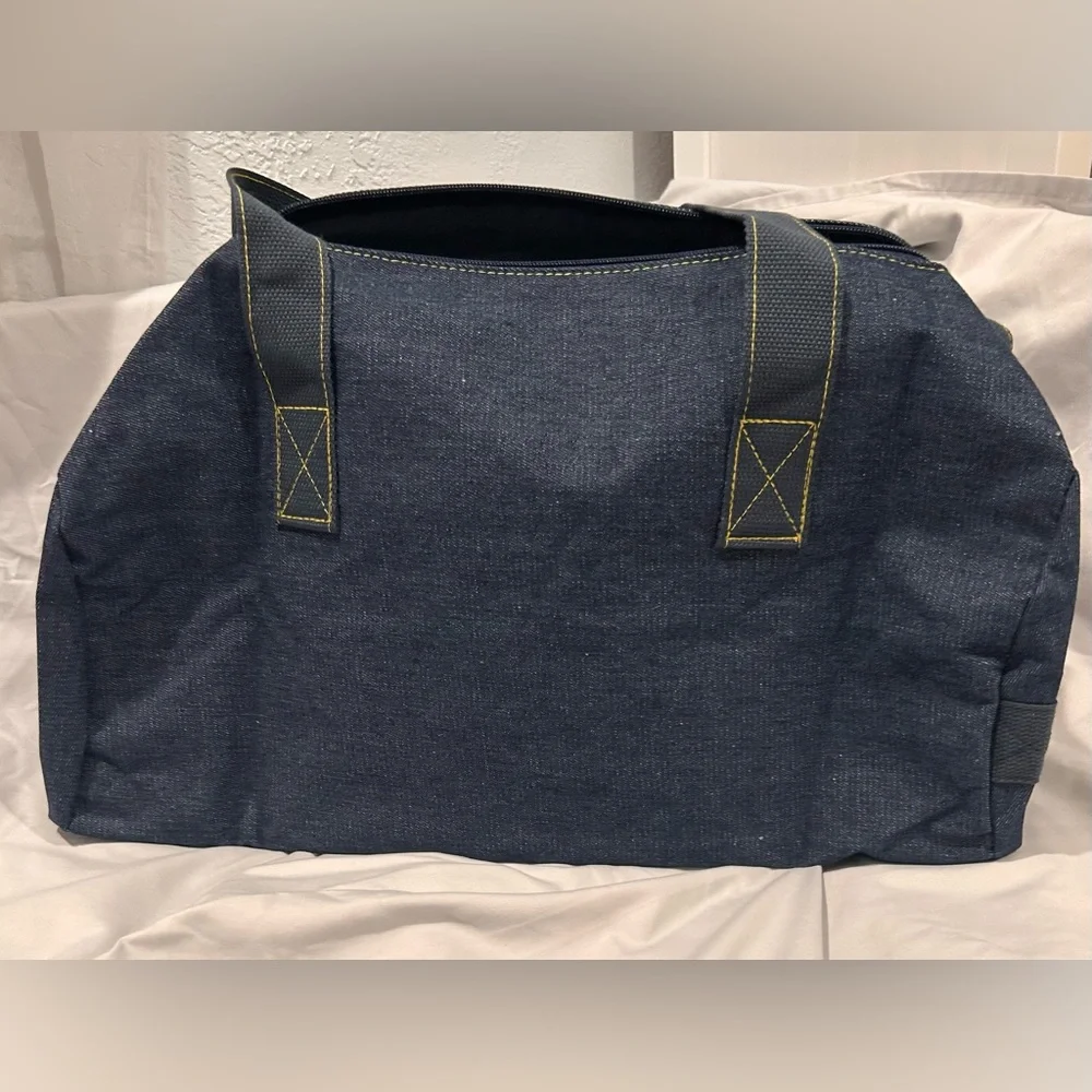Jean Paul Gaultier pour Vous denim weekend duffel bag with adjustable strap